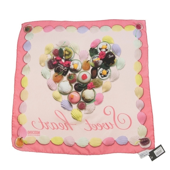 Moschino Sweet Heart Candy Pink Square Silk Scarf - Picture 7 of 7